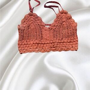 Rust Orange 70s Crochet Boho Crop Top